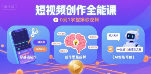 短视频创作课，短视频制作、创作思路、Ai写爆款文案-赛德副业库