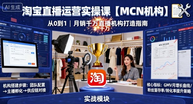 淘宝直播运营实操课【MCN机构】，从0到1做一家月销千W的直播机构-赛德副业库