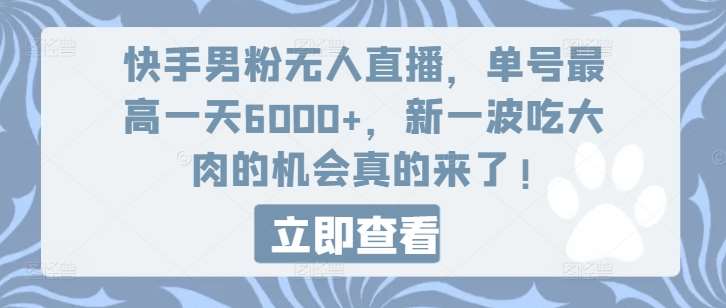 快手男粉无人直播，单号最高一天6000+，新一波吃大肉的机会真的来了-赛德副业库