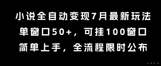 小说全自动变现7月玩法,单窗口50+,可挂100窗口,简单上手,全流程限时公布【揭秘】-赛德副业库