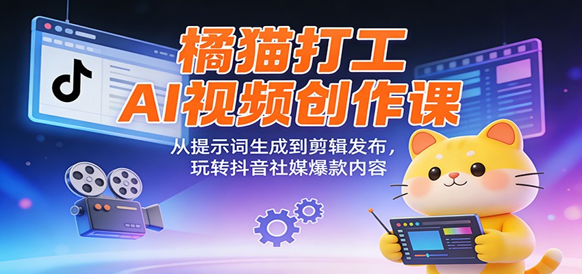 橘猫打工AI视频创作课:从提示词生成到剪辑发布,玩转抖音社媒爆款内容-赛德副业库