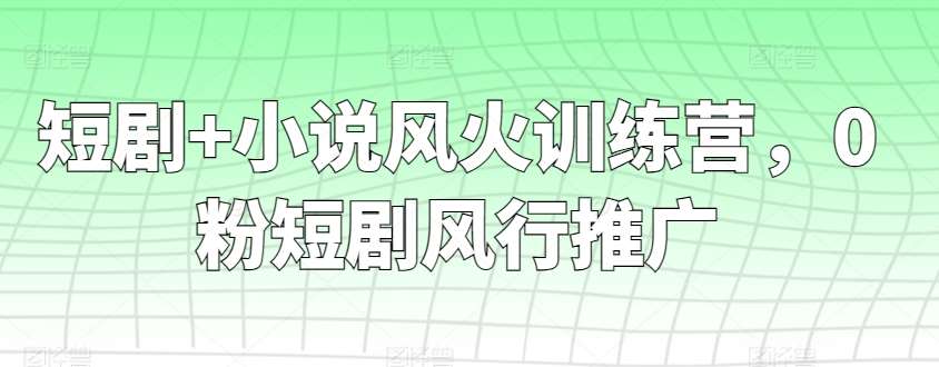 短剧+小说风火训练营，0粉短剧风行推广-赛德副业库