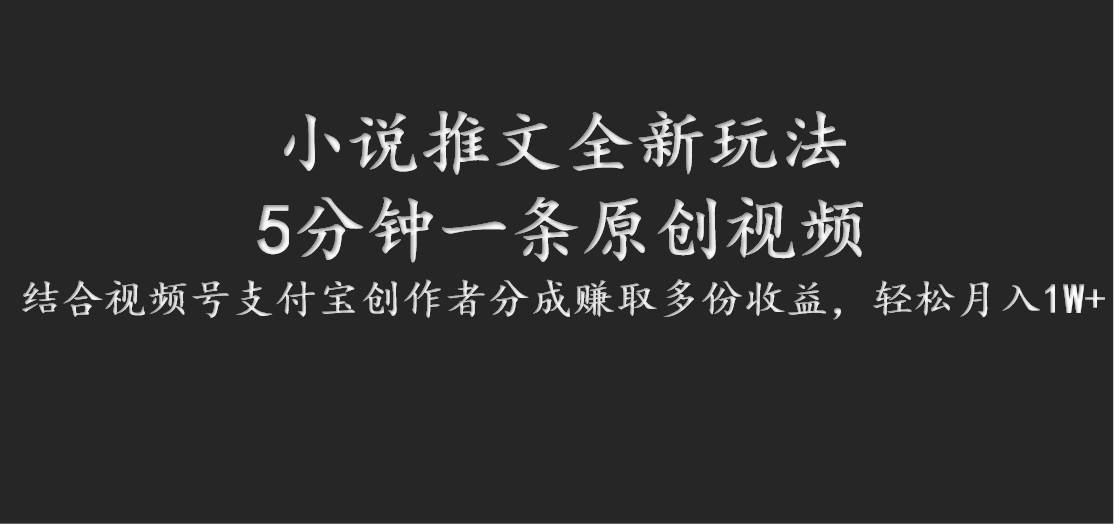 小说推文全新玩法，5分钟一条原创视频，结合视频号支付宝创作者分成赚取多份收益-赛德副业库