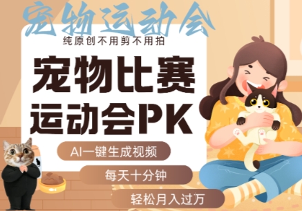 AI一键生成宠物比赛运动会PK视频,纯原创不用剪不用拍,每天十分钟,轻松月入过1W+-赛德副业库