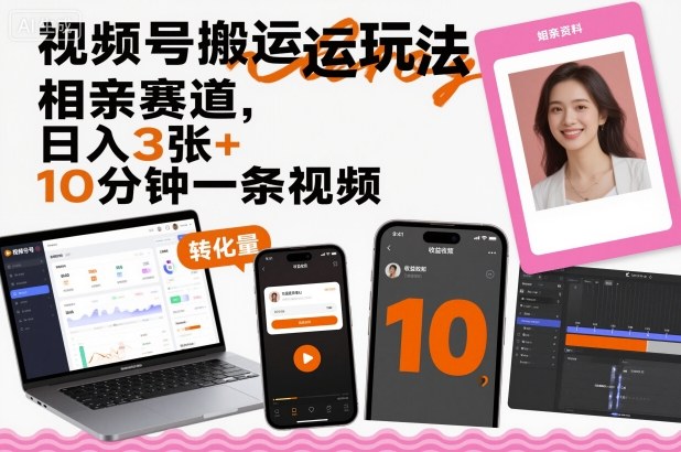 视频号搬运玩法，相亲赛道，日入3张+，10分钟一条视频-赛德副业库