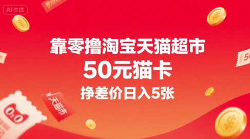 靠零撸淘宝天猫超市50元猫卡，挣差价日入5张-赛德副业库
