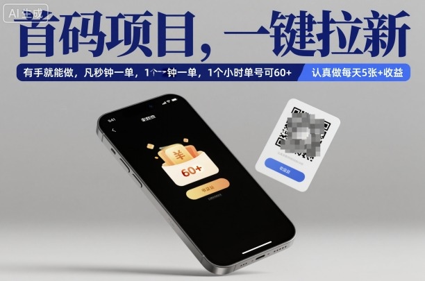 首码项目，一键拉新，有手就能做，几秒钟一单，1个小时单号可60+，认真做每天5张+收益【揭秘】-赛德副业库