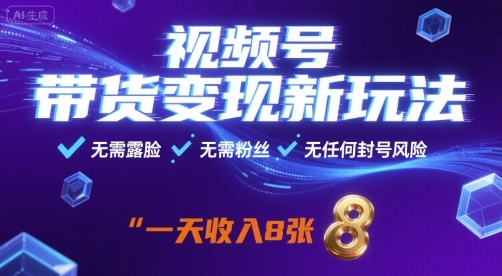 视频号带货变现新玩法，无需露脸，无需粉丝，无任何封号风险，一天收益8张【揭秘】-赛德副业库