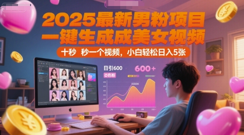 2025最新男粉项目,一键生成美女视频,日引600+色粉 十秒一个视频,小白轻松日入5张【揭秘】-赛德副业库