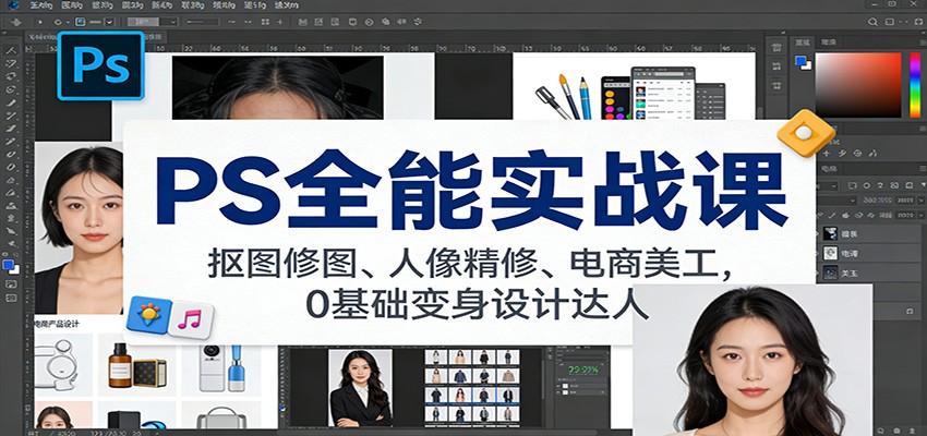 PS全能实战课:抠图修图、人像精修、电商美工,0基础变身设计达人-赛德副业库