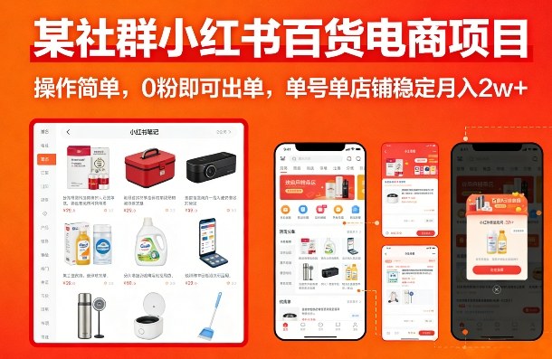 某社群小红书百货电商项目,操作简单,0粉即可出单,单号单店铺稳定月入2w+-赛德副业库