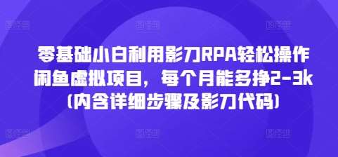 零基础小白利用影刀RPA轻松操作闲鱼虚拟项目，每个月能多挣2-3k(内含详细步骤及影刀代码)-赛德副业库