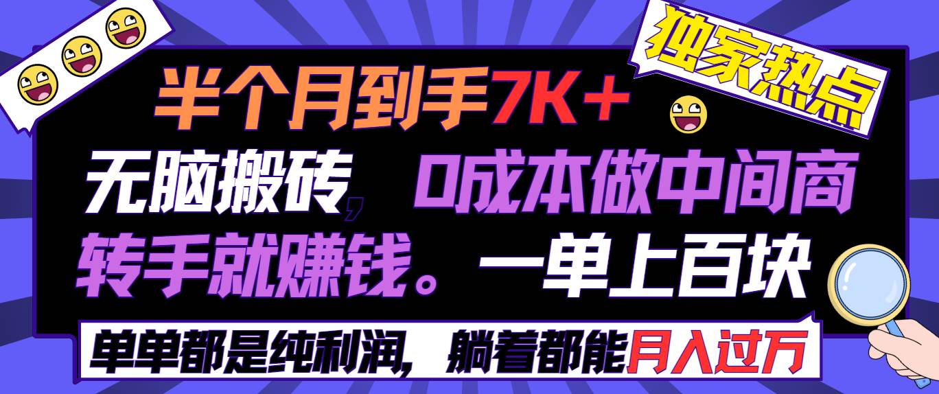 (9187期)半个月收益7K+,无脑搬砖,0成本做中间商,转手就赚钱,一单上百块,单...-赛德副业库