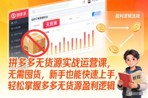 拼多多无货源实战运营课,无需囤货,新手也能快速上手,轻松掌握多多无货源盈利逻辑-赛德副业库