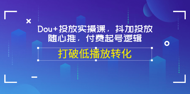 Dou+投放实操课，抖加投放，随心推，付费起号逻辑，打破低播放转化-赛德副业库