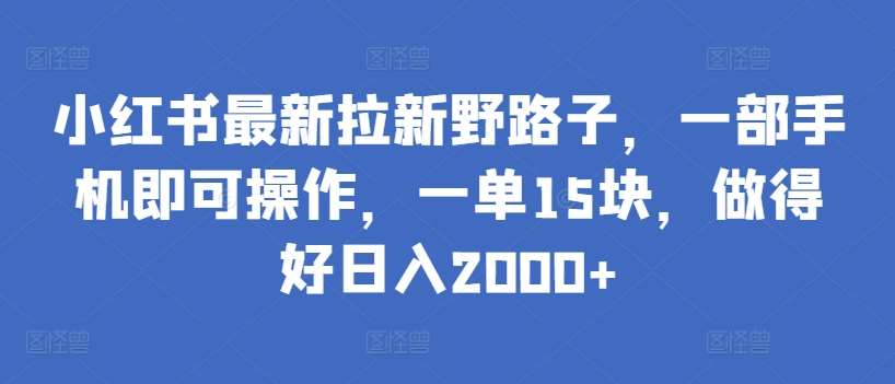 小红书最新拉新野路子，一部手机即可操作，一单15块，做得好日入2000+【揭秘】-赛德副业库