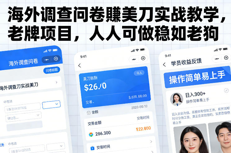海外调查问卷賺美刀实战教学,老牌项目,人人可做稳如老狗-赛德副业库