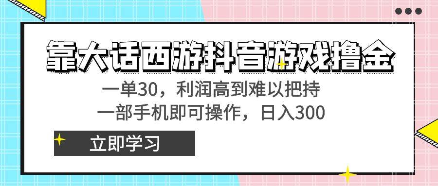 （8896期）靠大话西游抖音游戏撸金，一单30，利润高到难以把持，一部手机即可操作…-赛德副业库