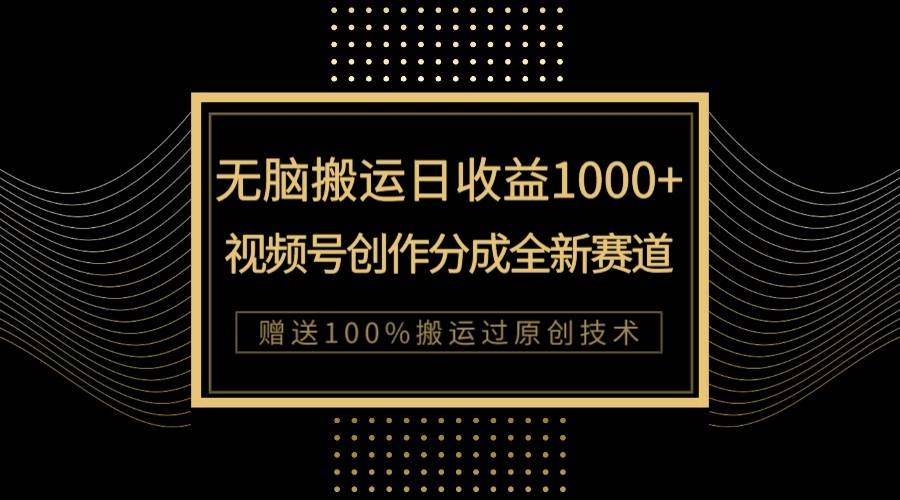 单日收益1000+，新类目新赛道，视频号创作分成无脑搬运100%上热门-赛德副业库