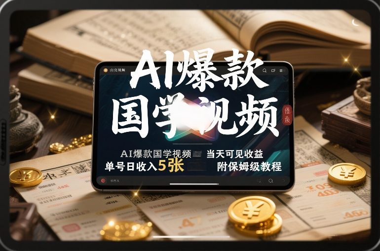 AI爆款国学视频，独家起号方法，小白直接上手，当天可见收益，单号日收入5张+附保姆级教程-赛德副业库