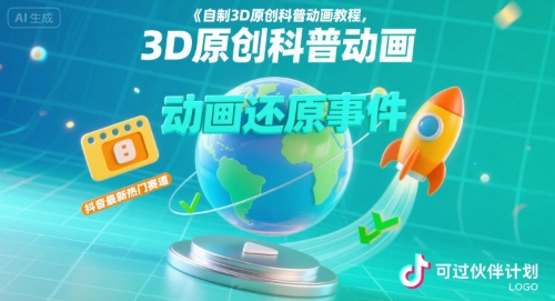 自制3D原创科普动画教程，动画还原事件，抖音最新热门赛道，可过伙伴计划-赛德副业库