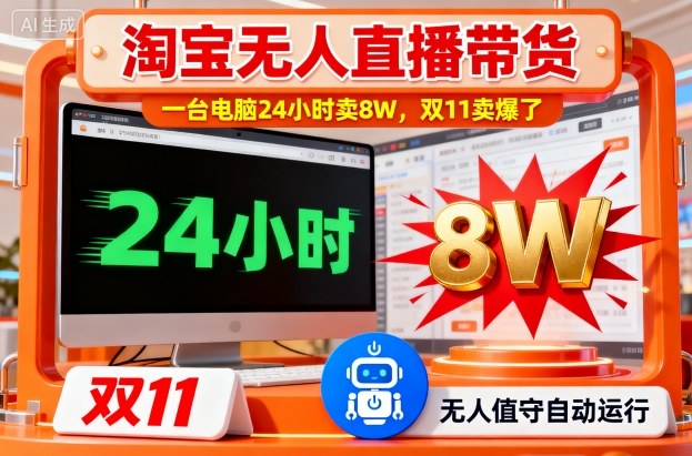 淘宝无人直播带货，一台电脑214小时卖8W，双11卖爆了【揭秘】-赛德副业库