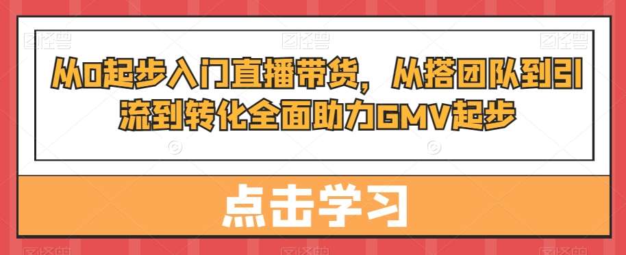 从0起步入门直播带货，​从搭团队到引流到转化全面助力GMV起步-赛德副业库