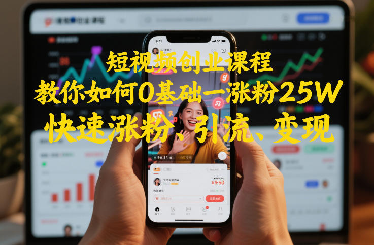 短视频创业课程，教你如何0基础一天涨粉25W，快速涨粉、引流、变现-赛德副业库