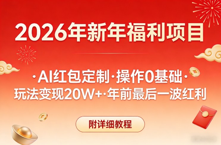 新年福利项目，AI红包定制，操作0基础，玩法变现20W+年前最后一波红利，附详细教程-赛德副业库