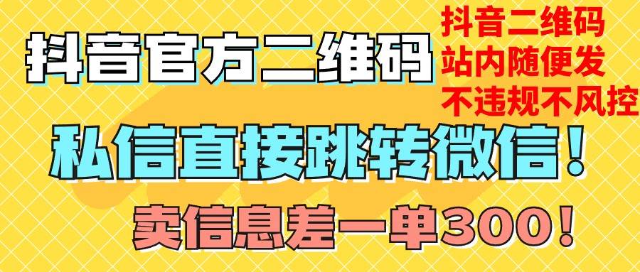 价值3000的技术!抖音二维码直跳微信!站内无限发不违规!-赛德副业库