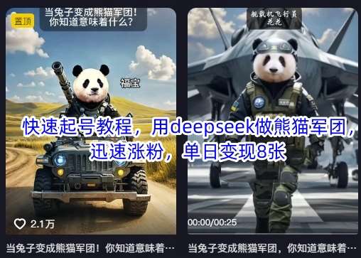 快速起号教程,用deepseek做熊猫军团,迅速涨粉,单日变现8张-赛德副业库