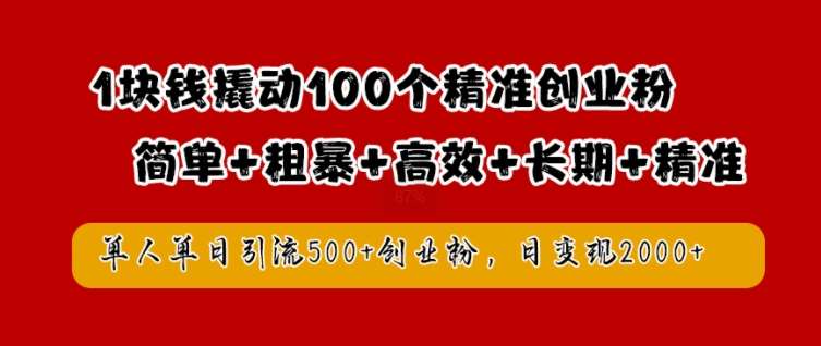 1块钱撬动100个精准创业粉，简单粗暴高效长期精准，单人单日引流500+创业粉，日变现2k【揭秘】-赛德副业库
