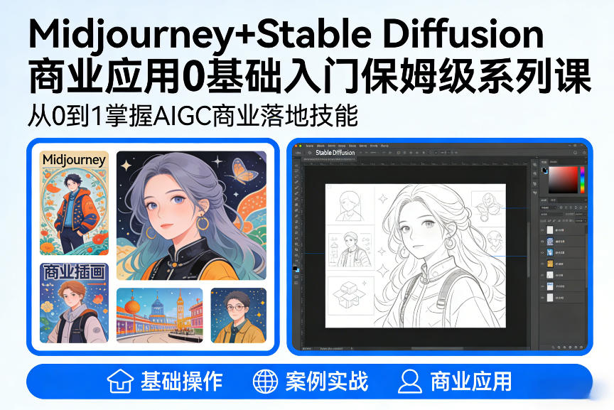 AIGC商业应用Midjourney+Stable Diffusion教程,0基础入门保姆级系列课-赛德副业库