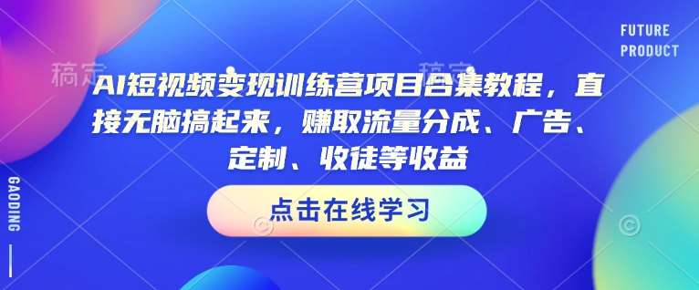 AI短视频变现训练营项目合集教程,直接无脑搞起来,赚取流量分成、广告、定制、收徒等收益-赛德副业库