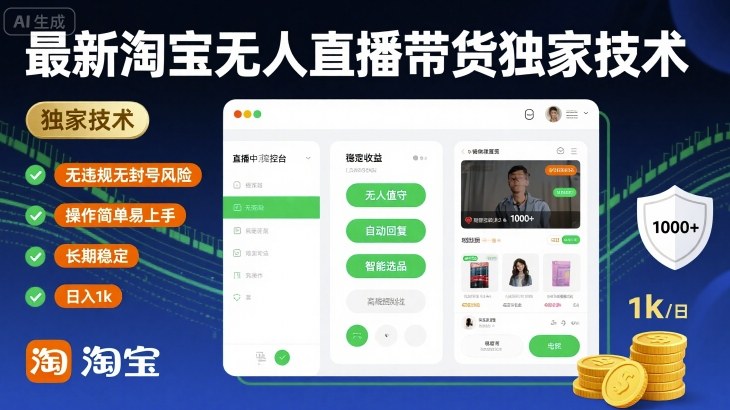 最新淘宝无人直播带货独家技术,无违规无封号风险,操作简单易上手,长期稳定日入1k【揭秘】-赛德副业库