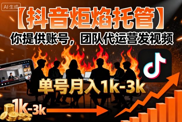 【抖音炬焰托管】你提供账号，团队代运营发视频，单号月入1k+【揭秘】-赛德副业库