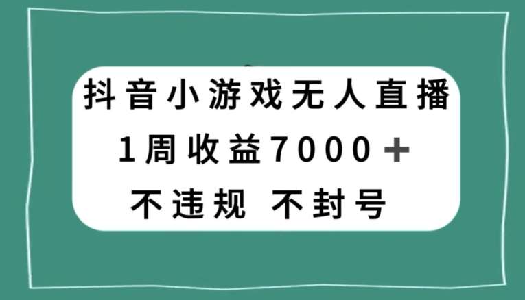 抖音小游戏无人直播，不违规不封号1周收益7000+，官方流量扶持【揭秘】-赛德副业库