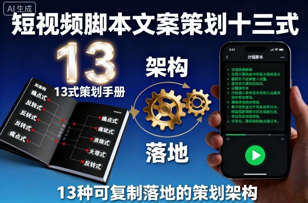 短视频脚本文案策划十三式,13种可复制落地的策划架构-赛德副业库