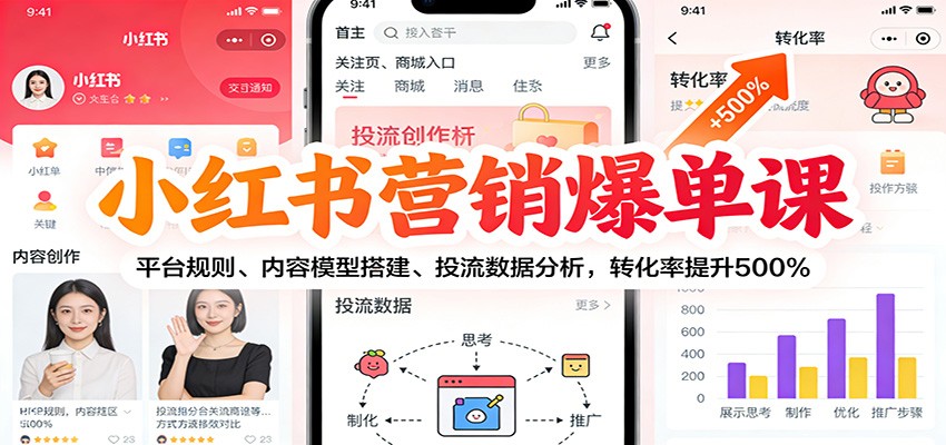 小红书营销爆单课：平台规则、内容模型搭建、投流数据分析，转化率提升500%-赛德副业库