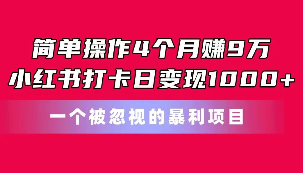 （11048期）简单操作4个月赚9万！小红书打卡日变现1000+！一个被忽视的暴力项目-赛德副业库