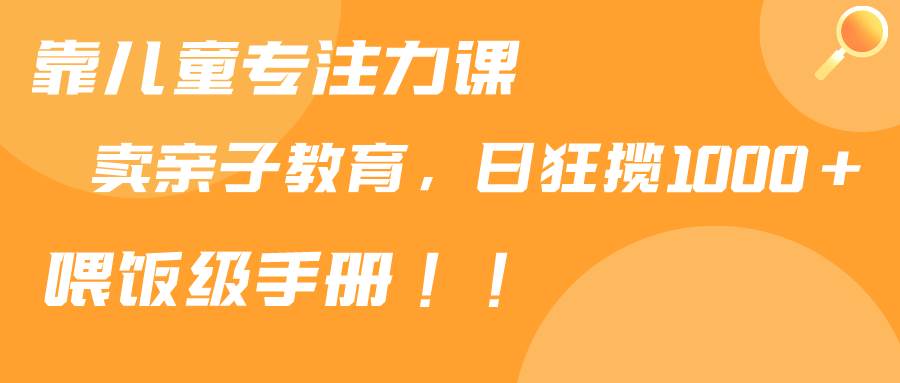 （9050期）靠儿童专注力课程售卖亲子育儿课程，日暴力狂揽1000+，喂饭手册分享-赛德副业库
