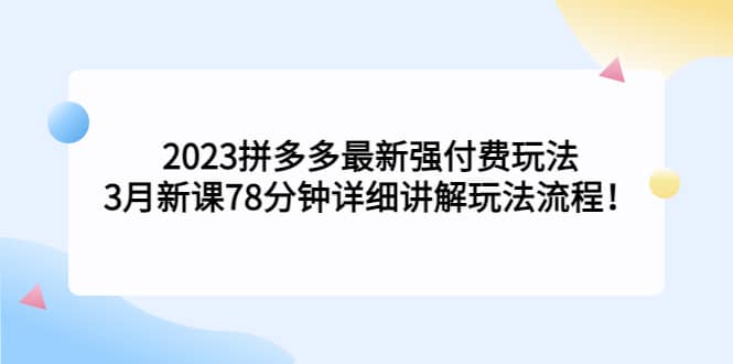 2023拼多多最新强付费玩法，3月新课78分钟详细讲解玩法流程-赛德副业库