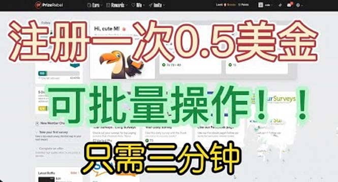 国外项目注册一次0.5美金 只需三分钟无脑操作 可批量放大 小白工作室福利-赛德副业库