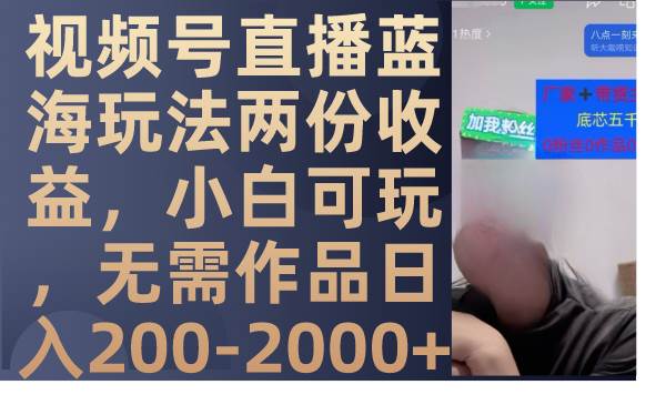 （7635期）视频号直播蓝海玩法两份收益，小白可玩，无需作品日入200-2000+-赛德副业库