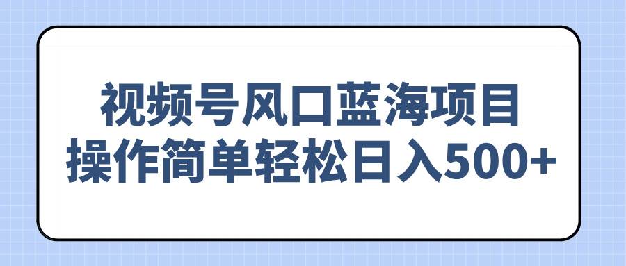（14276期）视频号风口蓝海项目，操作简单轻松日入500+-赛德副业库