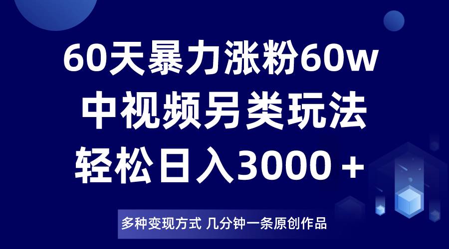 60天暴力涨粉60W，中视频另类玩法，日入3000＋，几分钟一条原创作品多种变现方式-赛德副业库