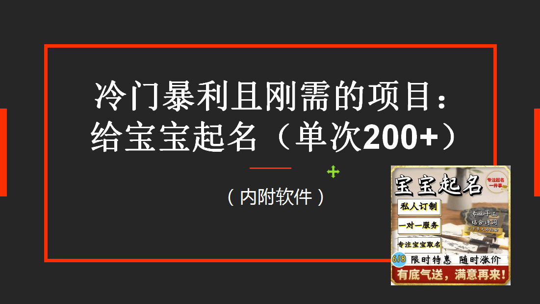 【新课】冷门暴利项目：给宝宝起名（一单200+）内附教程+工具-赛德副业库