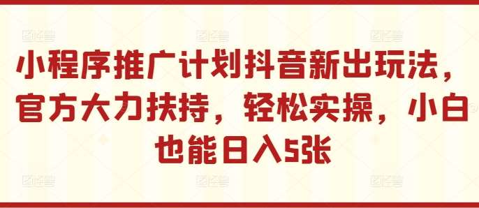 小程序推广计划抖音新出玩法，官方大力扶持，轻松实操，小白也能日入5张【揭秘】-赛德副业库