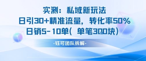 实测私域新玩法日引30加精准流量转化率50%日销5-10单每笔3张-赛德副业库