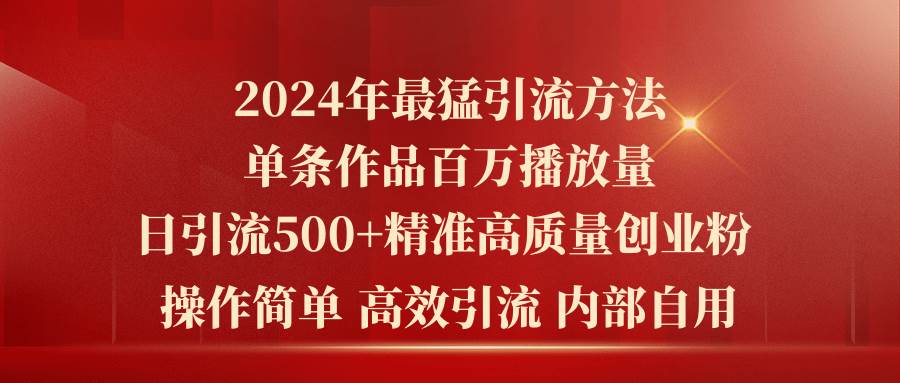 （10920期）2024年最猛暴力引流方法，单条作品百万播放 单日引流500+高质量精准创业粉-赛德副业库